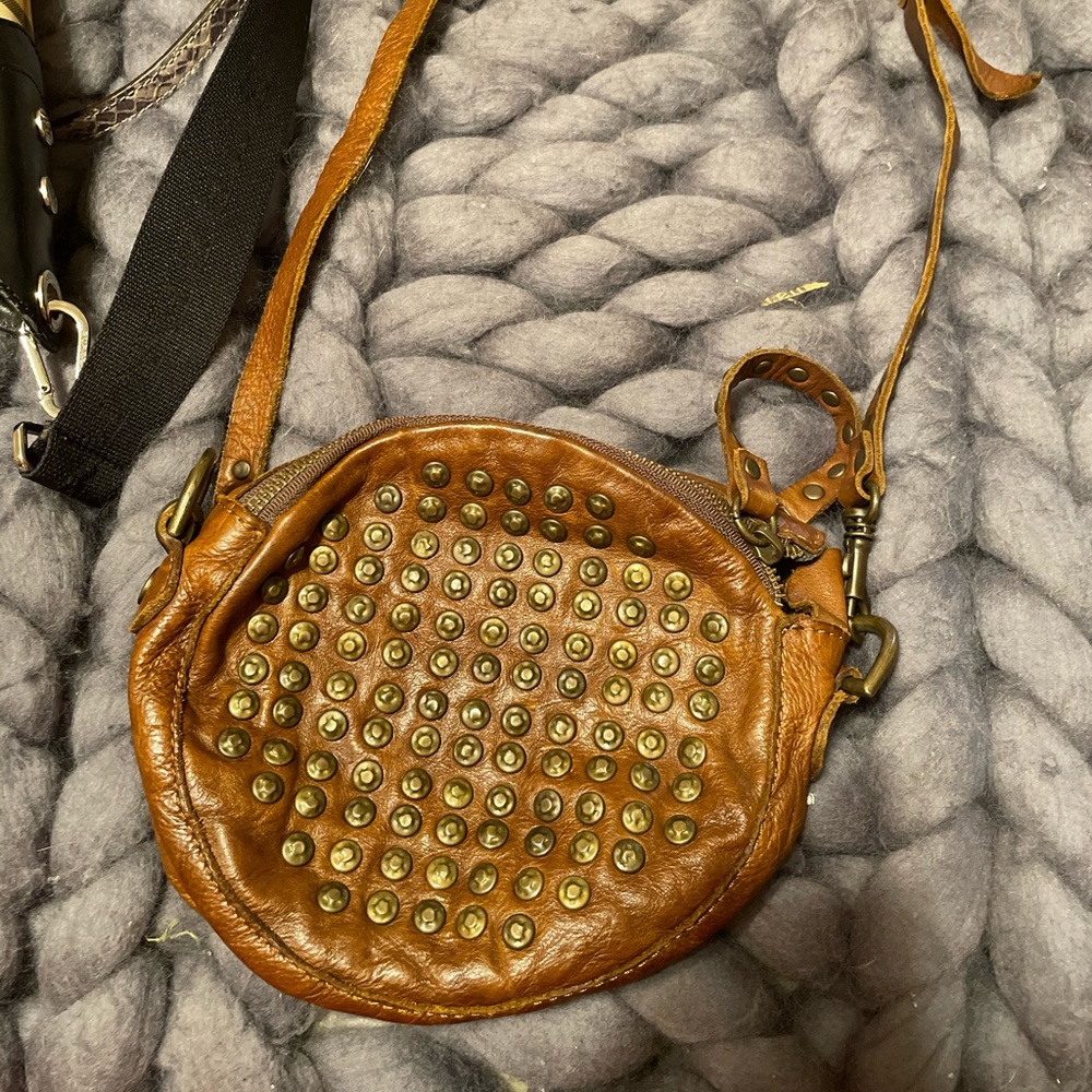 Frye brown studded round crossbody